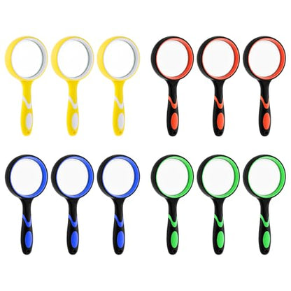 12 Pack Magnifying Glass, 50 mm 10 X Glasses Lens Reading Magnifier for Kids and Seniors, Non-Slip Handheld Magnifying Glass for Close Work, Nature Exploration