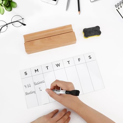 Desktop Glass Weekly Whiteboard with Detachable Wood Stand Weekly Dry Erase Board Weekly Calendar Whiteboard Weekly Planner to Do List White Board Desk Planner 11.8x5.86 for Office, Home, School - color: Beech-white-weekly Calendar Whiteboard