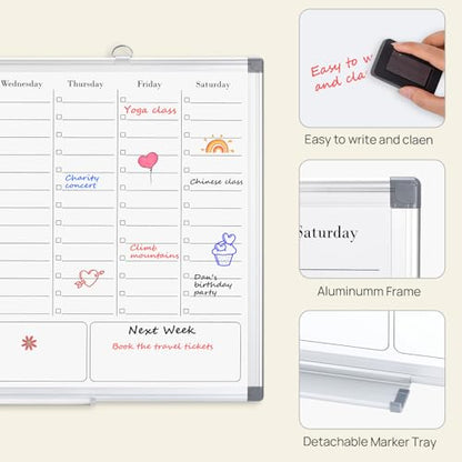 ONAVIA Weekly Calendar Whiteboard, Dry Erase Board for Wall 36 x 24 - size: 36"W x 24"H