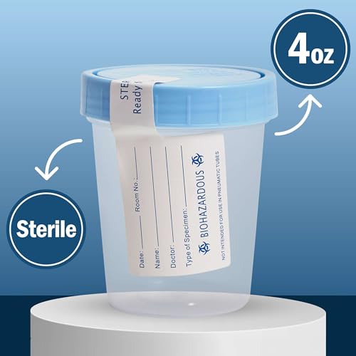 Specimen Cups with Lids - 5 Sterile Urine Cups for Testing - 4 oz Specimen Containers with Lids for Sample Collection - Good for Hospitals, Nursing Homes, and Medical Facilities