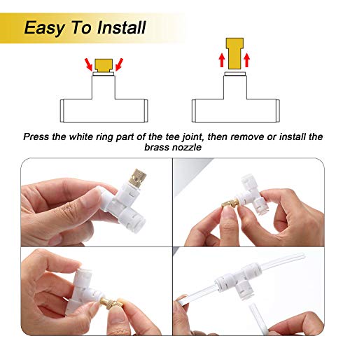 Honoson 32 Pieces 1/4" Brass Misting Nozzles Kit with 0.03 cm Orifice Thread Gold Nozzles for Patio Misting System Outdoor Cooling System Garden Water Mister