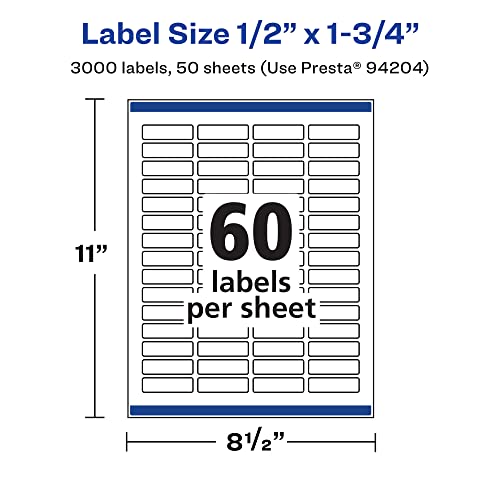 Avery Matte White Removable Rectangle Labels, Sure Feed Technology, Print-to-The-Edge, 0.5" x 1.75", 3,000 Removable Labels, Laser/Inkjet Printable - style: 3,000 labels