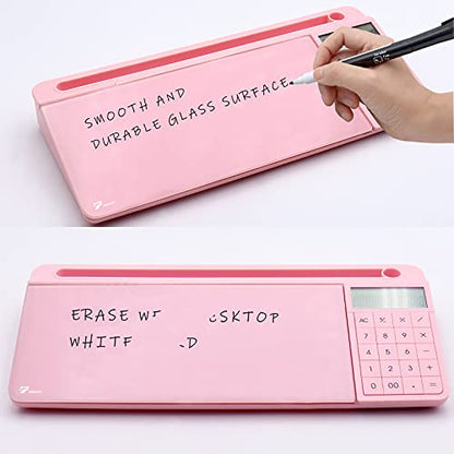 TOWON Glass Desk Whiteboard with Calculator 17x6 in, Desk Organizer, Pink - color: Cal Pink