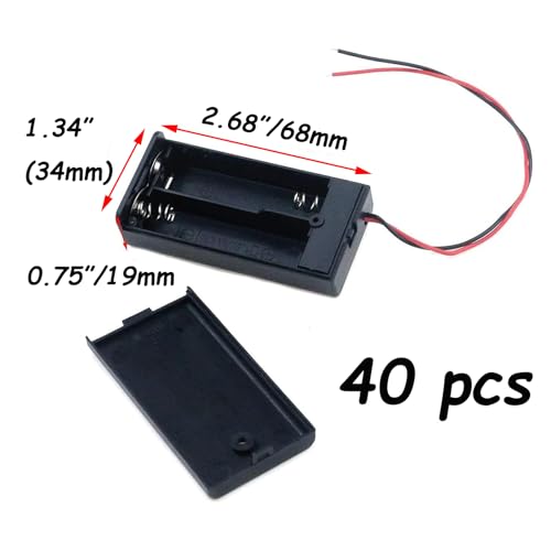 Semetall 40-Pack 2 × 1.5V AA Battery Holder with On/Off Switch & Wire Leads - size: 2 X 1.5V AA- 40 PCS