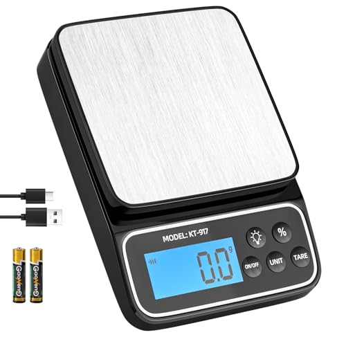 SEMIER Kitchen Scale with 4 Units Percentage and Tare Function, 5kg/11lb, 0.1g/0.01oz Accuracy Digital Scale for Food, Cooking, Baking and Portion Control, USB Rechargeable - color: Black