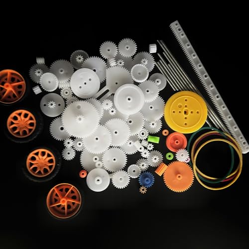 82PCS Plastic Gears Set Motor Gear Accessories for DC Motor DIY Model Toys RC Car Robot Gear Replacement Module 0.5 Gears Axle Tire Gear Belt Bushings Rack DIY Set