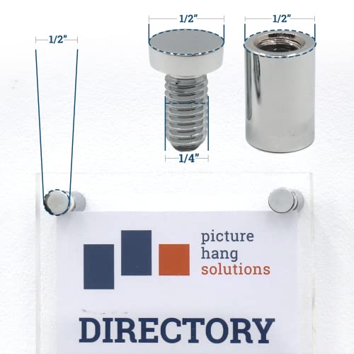 PHS Brass Sign Standoffs, 13 mm x 19 mm, 4 Pack, for Placards & Posters