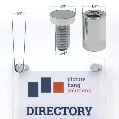 PHS Brass Sign Standoffs, 13 mm x 19 mm, 4 Pack, for Placards & Posters