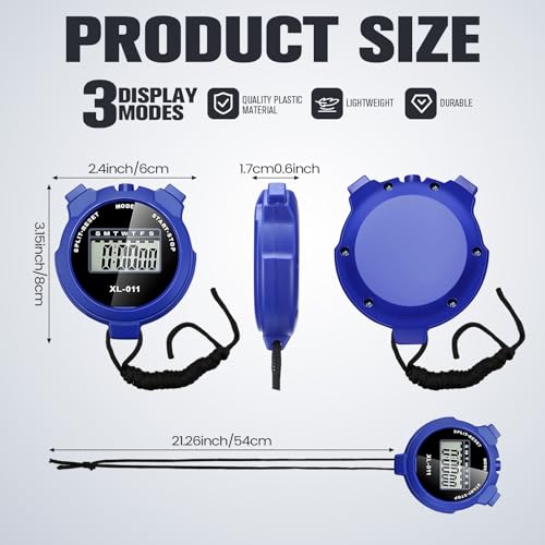 TOODOO 12 Pack Multi Function Digital Stopwatch Timer Bulk Sports Stopwatch with Lanyard Plastic Display Waterproof Date Time Alarm Timer for Coaches Fitness Referees - color: Blue