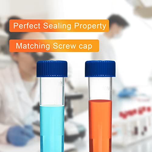 PEKYBIO Clear Plastic Graduated Test Tubes 10ml Sterile Sample Storage Container with Screw Cap Self-Standing Lab Transport Tube, Case of 50 - size: 10ml 50Pcs