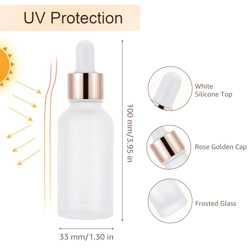 30 Pack 30ml Frosted Glass Sample Dropper Bottles, Rose Golden Caps - color: Frosted, size: 30mL-30pcs