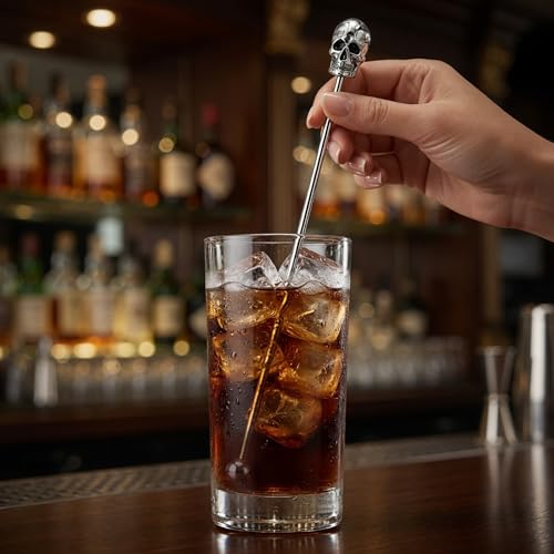 Homestia 6 Pcs 7.5'' Metal Stir Sticks, Cocktail Stirrers, Skull Halloween - color: Skull Series Silver