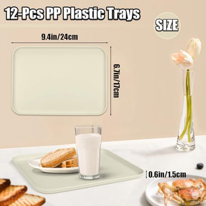 Plastic Serving Trays, 12 Pack Cafeteria Trays Plastic Fast Food Tray for DIY Projects, Painting, Beads, Organizing Supply, 9.4 X 6.7 X 0.6 Inches (Light Beige) - color: Light Beige