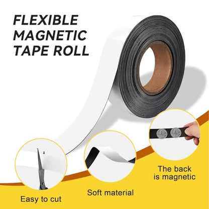 Magnetic Dry Erase Label Roll 1" x30ft, Reusable Tape - size: 1"x30ft