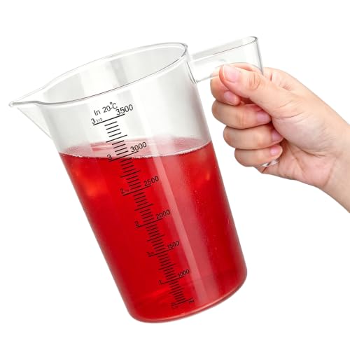 3 Set Plastic Measuring Cups for Liquids with Handle, 500/1500/3500 ML Clear & Strong Measuring Pitcher, Large Measure Cup for Motor Oil, Liquid Mixing, Kitchen, Baking Cooking, (3500ML) - size: 3500ML