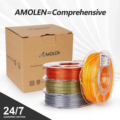 AMOLEN PLA 3D Printer Filament PLA Filament 1.75mm Silk Filament Bundle,Gold, Silver,Bronze, Red Copper,3D Printing Filament Bundle, 200gX 4 Spools - color: Gold/Silver/Bronze/Red Copper