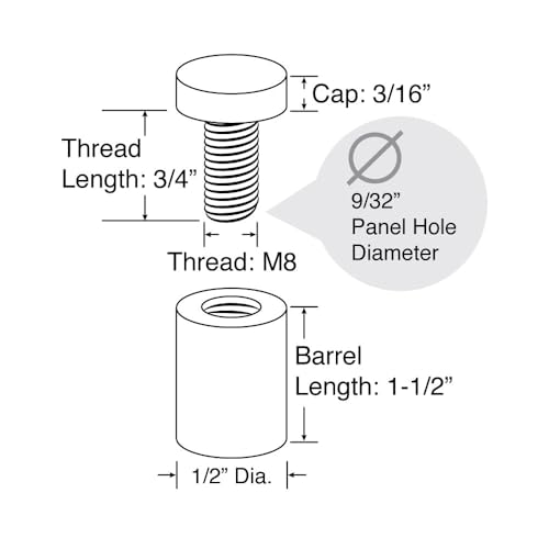 Stainless Steel Standoff 1/2 Inch Diameter x 1-1/2 Inch Barrel Length Brushed Finish for PVC, Glass and Acrylic Sign Stand Off Wall Anchors and Screws 20 Piece Store/Restaurant Pack - size: 20 Piece Pack