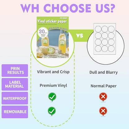 BihaoBaozhuang-Waterproof paper-240 White Round Waterproof Labels, with a Diameter of 2" 5.08cm. These Round Labels are Suitable for Printing with Both Inkjet and Laser Printers