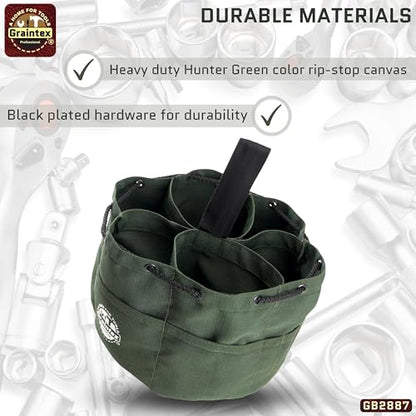 Graintex GB2887 Grab Bag Dark Green Color Rip-Stop Canvas 18 Pockets Drawstring Closure - color: Hunter Green