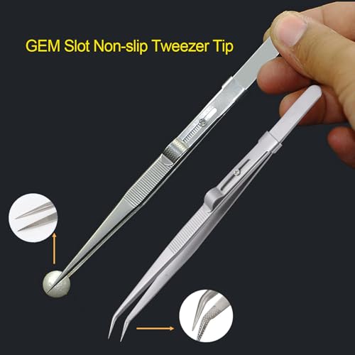 4 Pieces Diamond Tweezers Professional Jewelry Gem Tweezers Precision Tweezers Stainless Steel Pointed Tip Tweezers with Slide Locking and Gem Slot for jewelry making