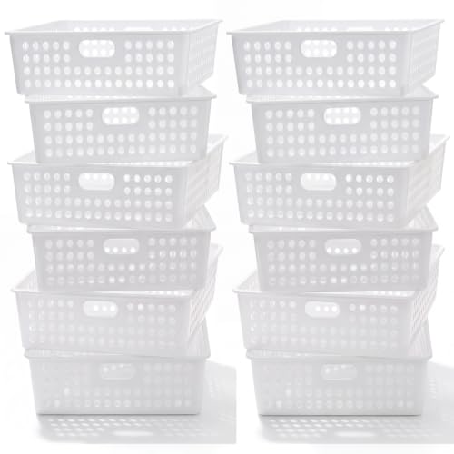 Geetery 12 Pack Classroom Storage Baskets with Handle,White - color: White