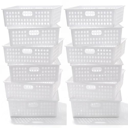 Geetery 12 Pack Classroom Storage Baskets with Handle,White - color: White