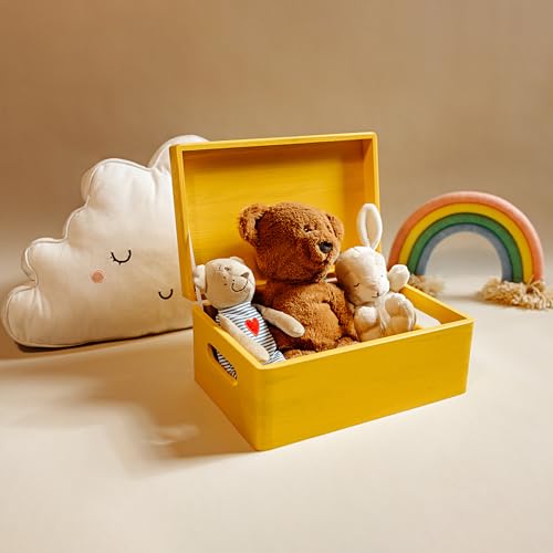 Creative Deco Large Yellow Wooden Box Storage with Hinged Lid - color: Yellow, size: L | Handles