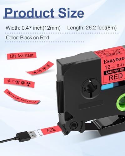 5 Pack Replacement for P-Touch TZe-431 TZe431 TZ431 0.47" 12mm 1/2" Balck Text on Red Laminated Tape Compatible with Ptouch PT-D210 D220 H110 H100 P710BT D220 D410 D600 D450 Label Maker - color: Black on Red, size: 12mm