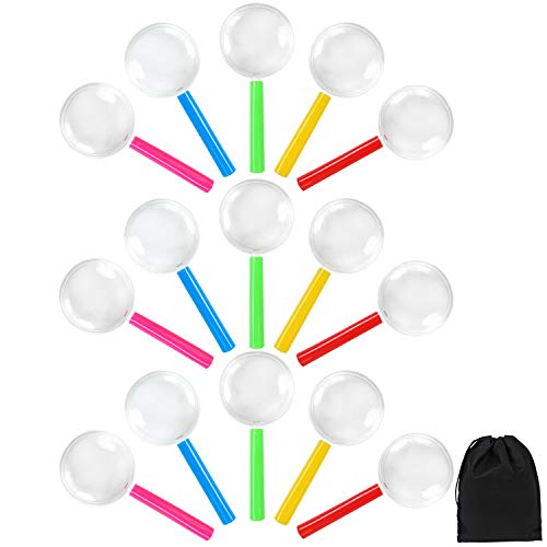 Elcoho 30 Pack Plastic Magnifying Glasses 3X Colorful Magnifying Glasses Party Favors with a Storage Bag, 5 Colors