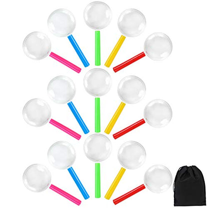 Elcoho 30 Pack Plastic Magnifying Glasses 3X Colorful Magnifying Glasses Party Favors with a Storage Bag, 5 Colors
