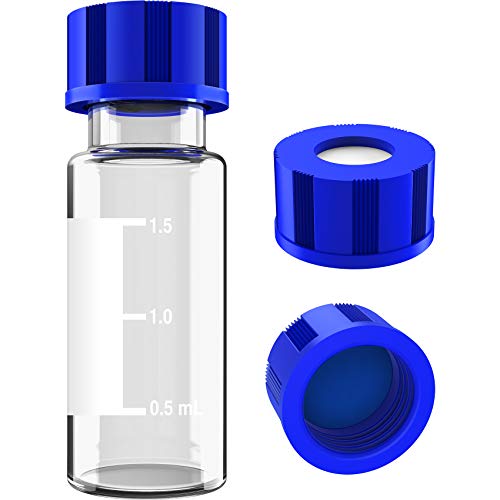 2mL Autosampler Vials, 9-425 HPLC/GC Clear Vials with Screw Cap, 100 Pcs - color: Clear Vial & Pre-slit Blue PTFE Septa