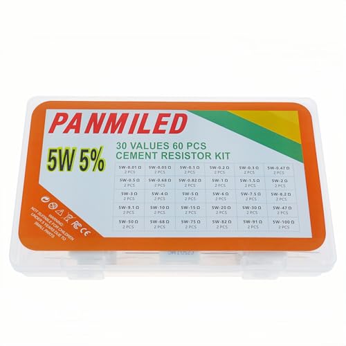 30 Values 60 Pieces Cement Resistor KIT 5W (0.01 Ohm - 100 Ohm) - style: 0.01 ohm-100 ohm 60PCS