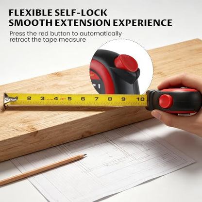 Lichamp Auto-Lock Tape Measure 4 Pack 25ft EasyRead Retractable 1/8in
