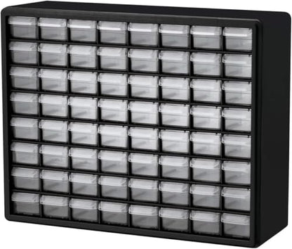 Akro-Mils 64-Drawer Plastic Storage Cabinet, 20" W x 6" D x 16" H, Black - color: Black, size: 64 Drawer, style: 1 Pack