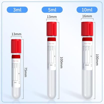 200 Pcs 10ml Plain Plastic Sample Tubes with Red Cap for Lab Use - color: red-10ml-200