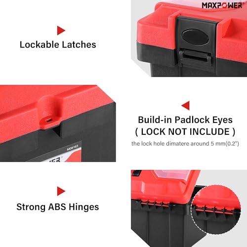 MAXPOWER 17 inch Tool Box, Small Plastic Toolbox with Handle - color: Red, size: 17"
