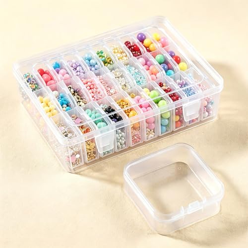 31Pcs Clear Plastic Storage Organizer, 30 Mini Square Portable Cases & 1 Large Container, Durable Sorting Holder for Jewelry, DIY Craft Accessories & Tiny Daily Parts