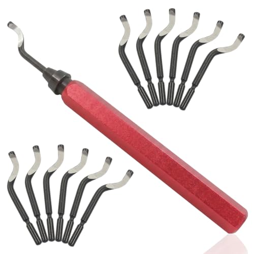 Deburring Tool with 12-Pcs BS1010 HSS Swivel Blades, Red Handle - color: Red