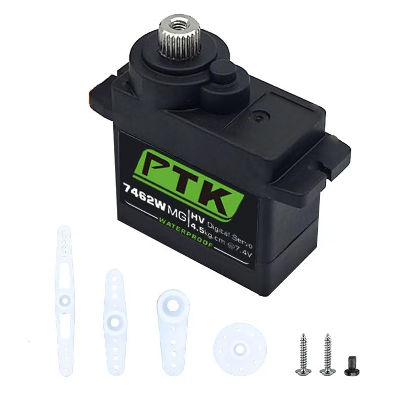 PTK 7462W MG 13g Waterproof Micro Digital Servo Metal Gear Core Motor 4.5kg Torque for SCX24 AX24 1/24 Crawler Cars Robots Fixed Wings Upgrade Parts 180 Degrees (8pcs) - style: PTK 7462W-8pcs