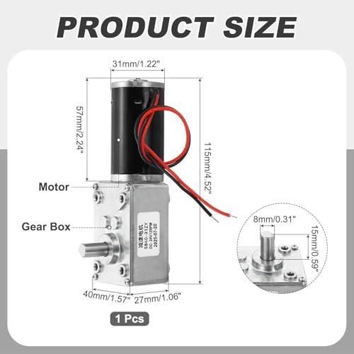 MECCANIXITY DC24V 12RPM Reversible Worm Geared Motor Reducer Motor 8mm D Shape Shaft High Torque Gear Box Reduction Electric Motor for Sweepers, Printers, Ovens - style: 24V 12RPM