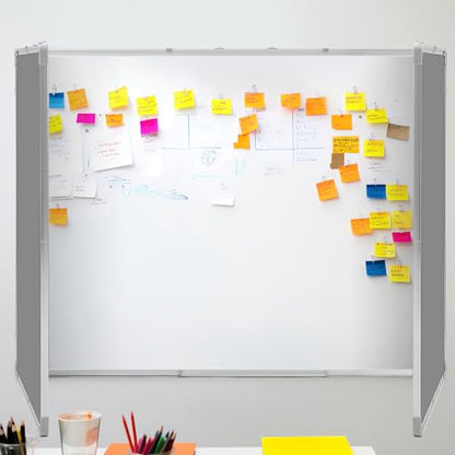 Mooliwe 72"x24" Tri-fold Fabric Board Whiteboard Combo, Foldable Combination Magnetic Dry Erase Board & Bulletin Whiteboard with Aluminum Frame Wall Mounted for Home, Office and School(Gray) - color: Grey