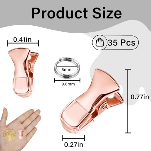 35 Pack Mini Metal Alligator Clips for Crafts Non-Slip Silicone-Coated Retro DIY Badge Small Clips (Glossy Rose Gold) - color: Glossy Rose Gold