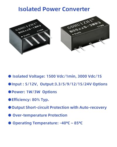 4 Pack DC-DC 5V to 5V Isolated Power Convert, Input 4.5V-5.5V, Output 5.0V, 3W Isolated Power Module, Over-Temperature and Short-Circuit Protection, Compact Size: 19.5x10x7 mm - color: 3 Watt, size: 5V to 5V