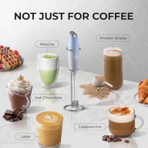 Zulay Kitchen Powerful Milk Frother Wand With Duracell Batteries - Ultra Fast Handheld Drink Mixer - Electric Whisk Foam Maker for Coffee, Lattes, Cappuccino & Matcha - Triple Whisk - Pale Cloud - color: 09 - Cloud, size: Triple Whisk + Batteries