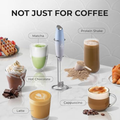 Zulay Kitchen Powerful Milk Frother Wand With Duracell Batteries - Ultra Fast Handheld Drink Mixer - Electric Whisk Foam Maker for Coffee, Lattes, Cappuccino & Matcha - Triple Whisk - Pale Cloud - color: 09 - Cloud, size: Triple Whisk + Batteries