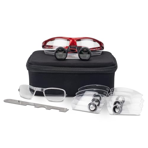 Practicon TTL Easy Size 2.5X Loupes Kit, Measure and Size Through The Lens Loupes, Red Frame - color: Red, style: 2.5X