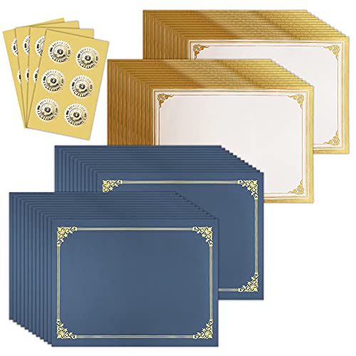 SUNEE 75pcs Certificate Kit, 25pcs Navy Blue Certificate Holders & 25pcs Letter Size Certificate Papers & 25pcs Gold Foil Award Seals for Diploma, Award, Accomplishment - color: Navy Blue