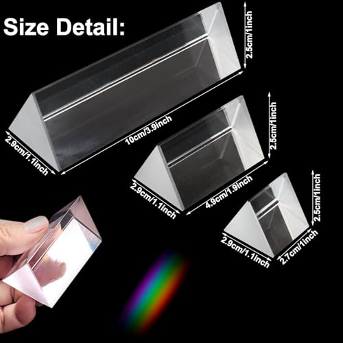 3Pcs Crystal Prisms 2Inch 4Inch 6Inch Optical Glass Triangular Prism for Teaching Photo Photography