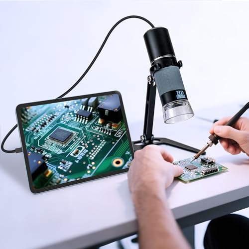 Full HD 1080P USB Digital Microscope Camera for iPhone iPad Android PC, 50-1000X High Definition Portable Handheld Microscope with Light for Coin Plants Trichome Soldering Skin Scalp - color: Black