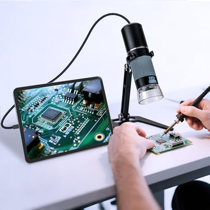 Full HD 1080P USB Digital Microscope Camera for iPhone iPad Android PC, 50-1000X High Definition Portable Handheld Microscope with Light for Coin Plants Trichome Soldering Skin Scalp - color: Black